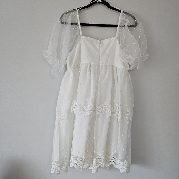 ENGLISH FACTORY Embroidered Polka-Dot Scallop Eyelet Trim Organza Mini Dress - Picture 4 of 8